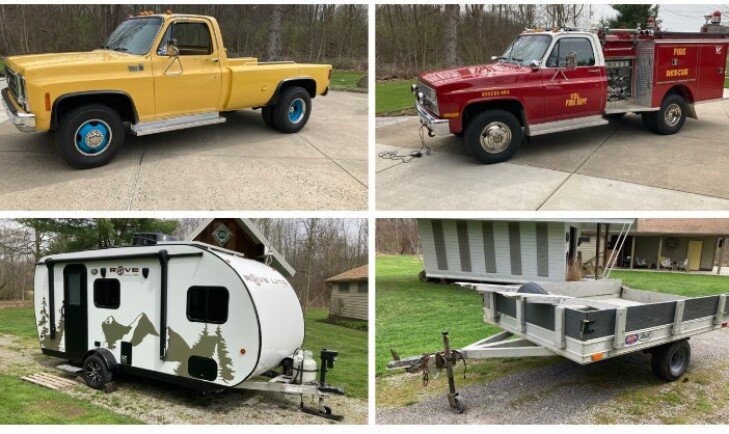 Kiko Auctioneer Presents 1979 Turnkey Show Truck, 1981 Chevy K30 Firetruck, 2023 Rove Lite 16’ Camper, 6 X 8 Aluminum Trailer